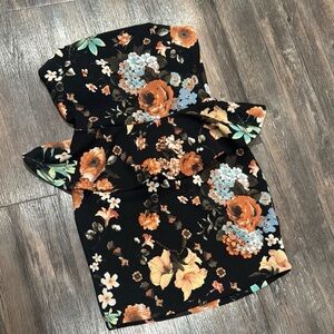 Forever 21 Black Floral Strapless Mini Dress Size M | New